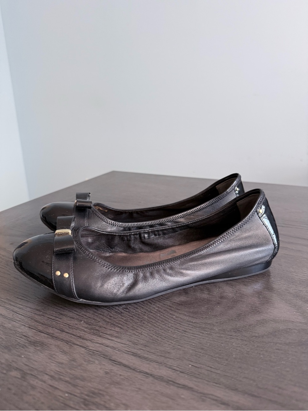 Cole Haan Black Leather Patent Cap Toe Ballet Flats Women’s 11B